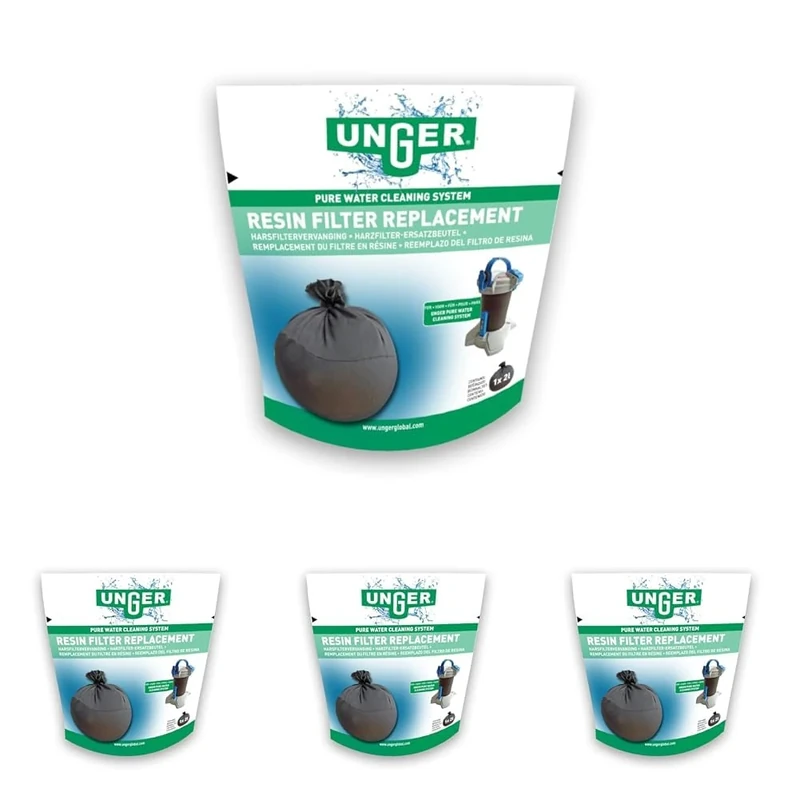 UNGER Replacement Resin Filter Pack for Rinse'n'Go Spotless Car Wash System - Car, Vehicle & Window Cleaning Accessory - Professional & DIY - 2l, Green (Pack of 4)