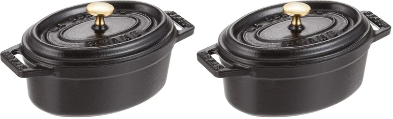 STAUB 1101125 Cast Iron Oval Mini Cocotte 11 cm Black (Pack of 2)