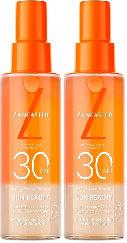Lancaster Sun Beauty Body Water SPF30 100ml, Photoaging Control, Nude Skin Sensation, Broad Spectrum Sun Protection, Water and Sweat Resistant Spray, Suitable for All Skin Types, Vegan (Pack of 2)
