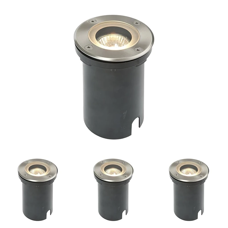 National Lighting IP65 Stainless Steel GU10 Round Outdoor Decking Walk Over Ground Buried Uplighter (Pack of 4) - Image 1
