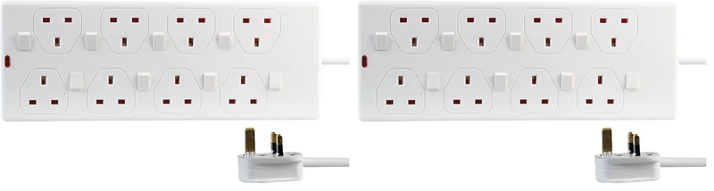 pro elec 8 Way Individually Switched Extension Lead, 1m, White (Pack of 2)