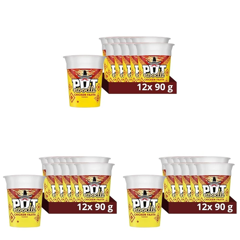 Pot Noodle Chicken Fajita Snack Pot instant vegan* snack quick to make noodles Instant Noodle 12x 90 g (Pack of 3) - Image 1