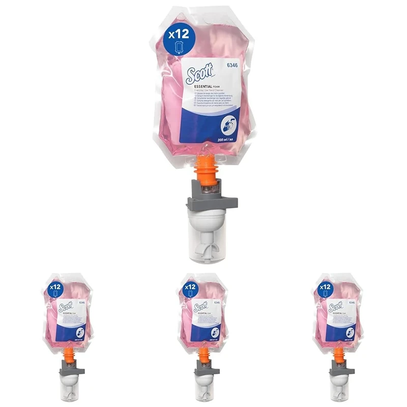 Scott Essential Hand Soap 6346 - Foaming Hand Wash - 12 x 200 ml Pink Soap Pouches for Skincare (Pack of 4)