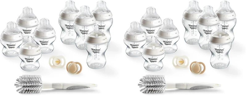 Tommee Tippee Natural Start Bottle & Soother Starter Set, 150ml & 260ml Natural Start Self-Sterilising Bottles, with Extra Slow & Slow-Flow Teats, and Ultralight StayPut & Newborn Soothers Included
