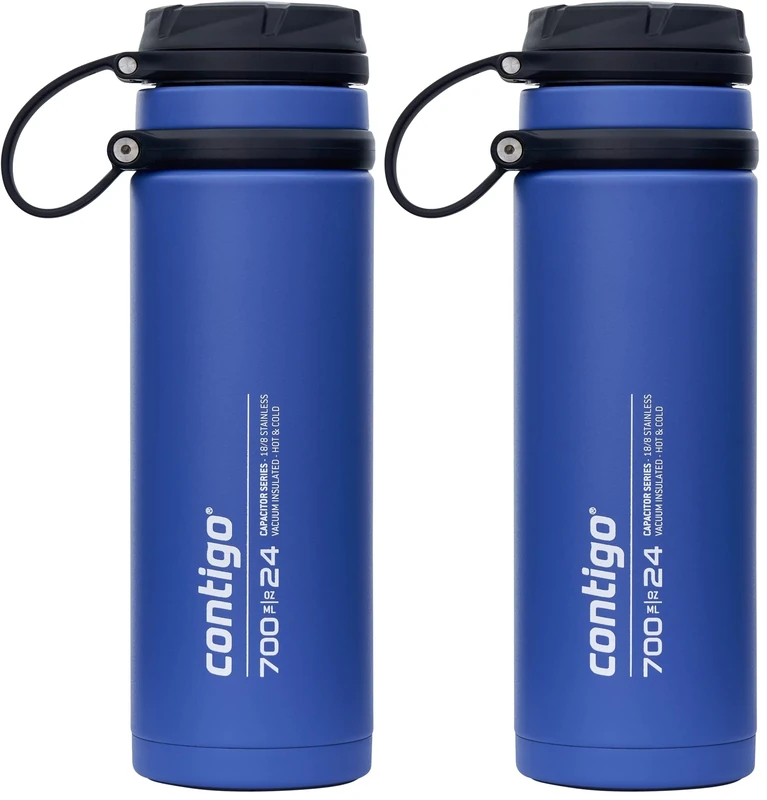 Contigo Fuse Stainless Steel Drinks Bottle, 100% Leakproof, Large Water Bottle with Wide Screw-top lid, Keeps Drinks Cold for up to 30 Hours, Premium Outdoor Insulated Bottle, 700 ml (Pack of 2)