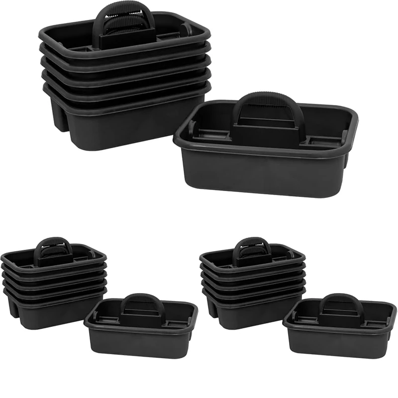 Akro-Mils 09185 Plastic Tote Tool & Supply Cleaning Caddy with Handle, 18-3/8-Inch x 13-7/8-Inch x 9-Inch, Black (Pack of 3)