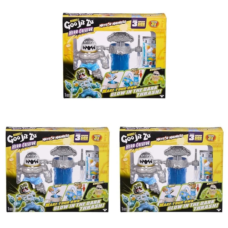 Heroes of Goo Jit Zu Hero Creator Thrash, With 3 Unique Goo Fillings, Mix, Fill & Create Your Own Stretchy Action Figure (Pack of 3) - Image 1