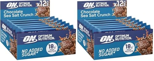 Optimum Nutrition Chocolate Sea Salt Crunch Protein Bars, On-the-Go Pre-Workout and Post-Workout Vegetarian Gym Snack for Men and Women, No Added Sugar Healthy Snacks, 12 x 55 g (Pack of 2)