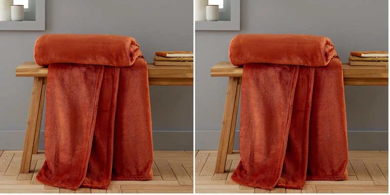 Catherine Lansfield Extra Large Raschel Velvet Touch 200x240cm Blanket Throw Burnt Orange (Pack of 2)