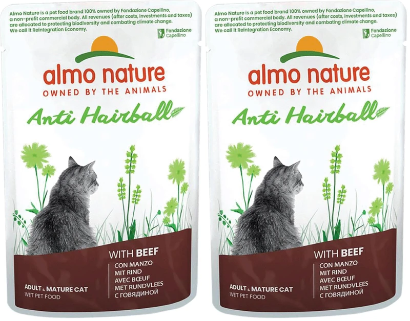 Almo Nature Functional Anti Hairball Wet Cat Food with Beef 70g (Pack of 2)