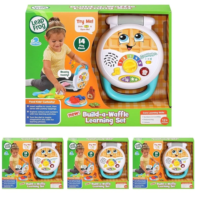 LeapFrog Build-a-Waffle Learning Set, Role Play Kitchen Toy with Lights, Music, Colours & Counting, Toddler Gift for ages 12, 18, 24+ months, English Version (Pack of 4)