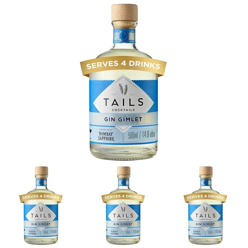 Tails Cocktails Gin Gimlet, 14.9% ABV, 50cl / 500ml, Crafted With Bombay Sapphire Gin, Ready-To-Drink Pre-Mixed Cocktail, Serves 4 Bar-Quality Cocktails (Pack of 4)