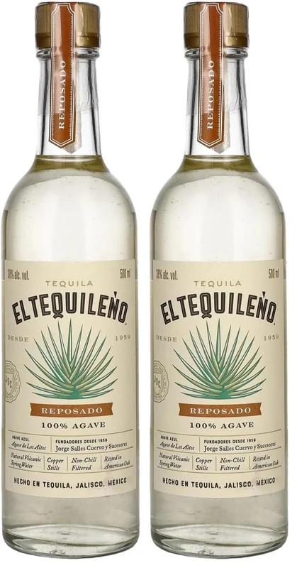 El Tequileño Reposado Tequila 50cl, 38% ABV | 70% Jalisco Blue Agave, Vegan & Gluten Free, Smooth & Sweet Agave Oak Aged | Family Owned Distillery | (Pack of 2)