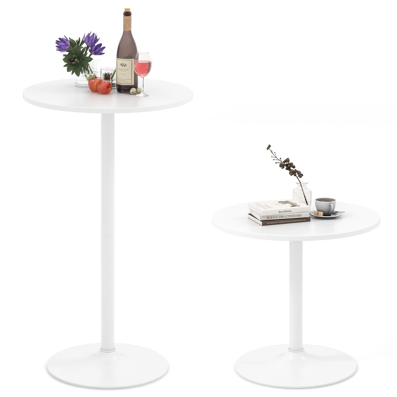FANTASK Round Bar Table, Diameter 60 cm, Bar Table, Height Adjustable 56/101.5 cm, Cocktail Table with Steel Frame, Bistro Table for Balcony, Club, Pub, Home (2, White) - Image 1