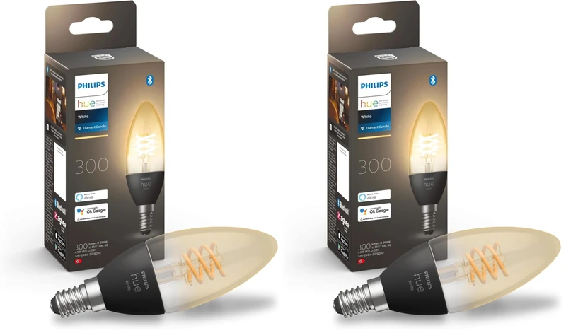 Philips Hue White Filament Single Smart LED Bulb [E14 Small Edison Screw]. Works with Alexa, Google Assistant and Apple Homekit (Pack of 2)