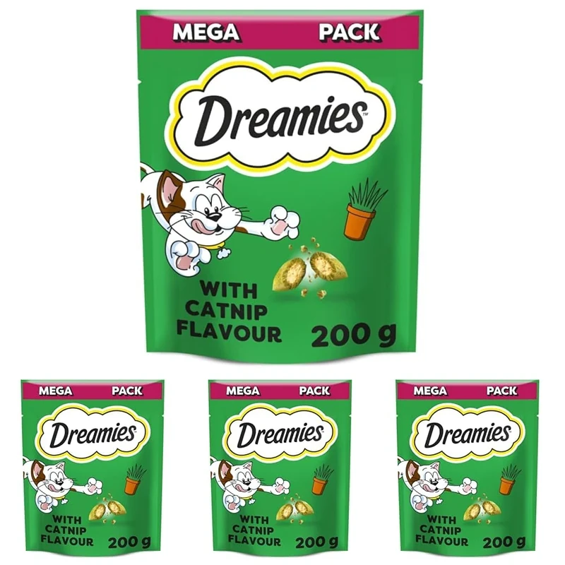 Dreamies Mega Pack Cat Treats, Tasty Snacks with Delicious Catnip, 1Pouch of 200 g (Pack of 4)