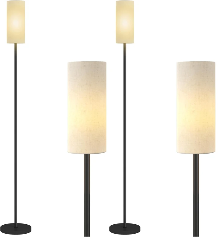 HOMCOM Floor Lamp for Living Room, Modern Standing Lamp with Linen Shade & Foot Switch, Minimalist Tall Pole Lampshade for Bedroom, Office, White (Pack of 2)