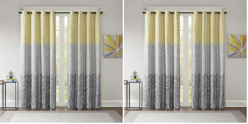 Intelligent Design Adel Blackout Curtain for Bedroom, Casual Single Window Panel for Livingroom, Family, Geometric Grommet Room Darkening Black Out Curtain, Single Panel Only, 50x84, Yellow
