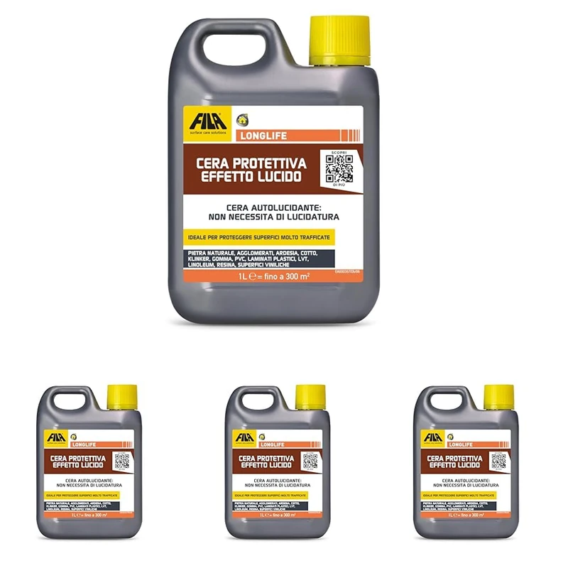 Fila Surface Care Solutions LONGLIFE Self-Gloss Floor Wax, 1 L (Pack of 4)