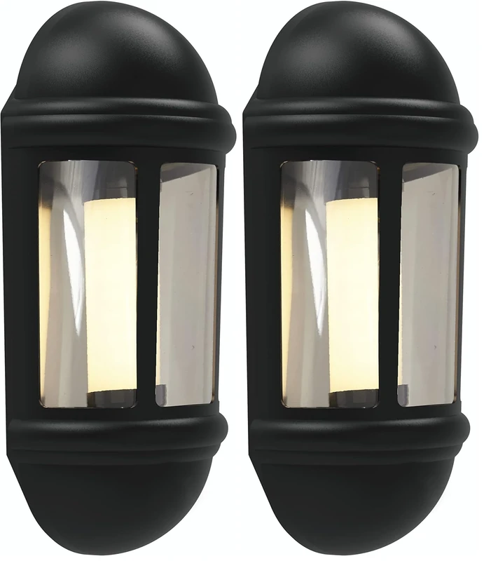 4lite Outdoor Half Wall Lantern (Black) 400lm Warm Light IP65 Rated LED Integrated 8W Exterior Wall Lamp - 4L2/3416-4Yr Guarantee (Pack of 2)