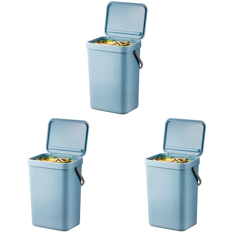 EKO Puro Extra Large Caddy,Wall Mountable or Hanging Titanium Blue Bin,Perfect for Kitchen & Home, 12 Litre (Pack of 3)