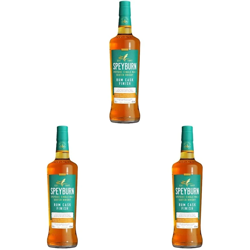 Speyburn Rum Cask Finish Single Malt Scotch Whisky, 40% ABV, 70cl, Speyside Aged in Ex-Bourbon and Rum Casks, Award-Winning with Notes of Tropical Fruit, Vanilla & Spice (Pack of 3)