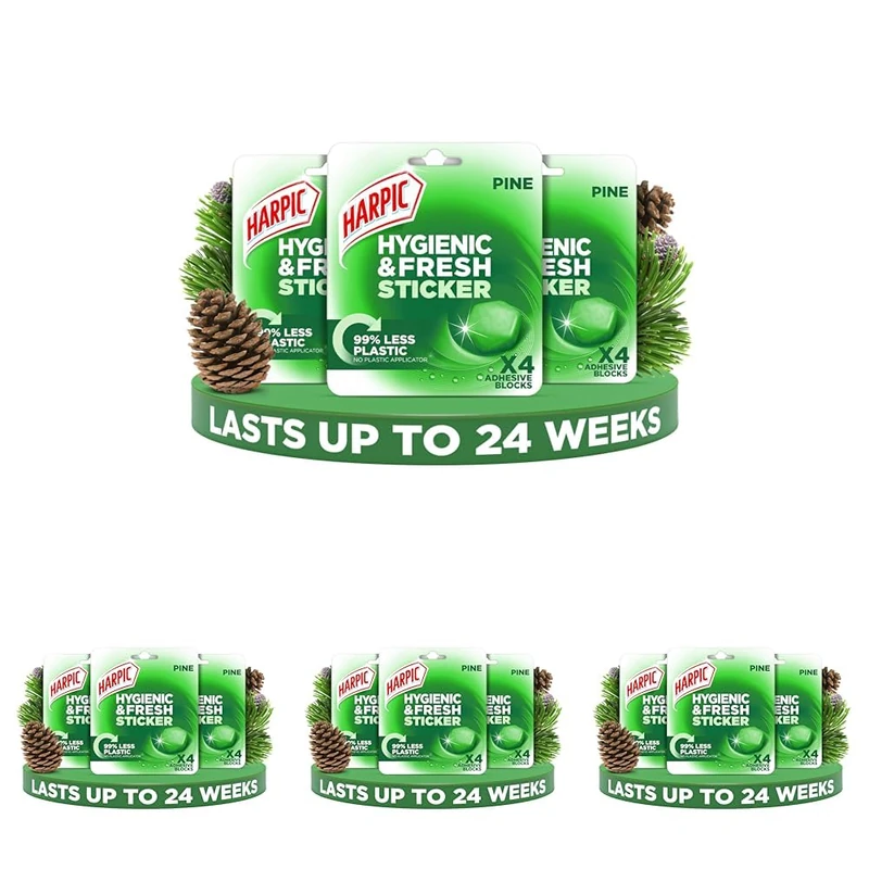 Harpic Hygienic Fresh Sticker Toilet Block, Pine - Pack of 4