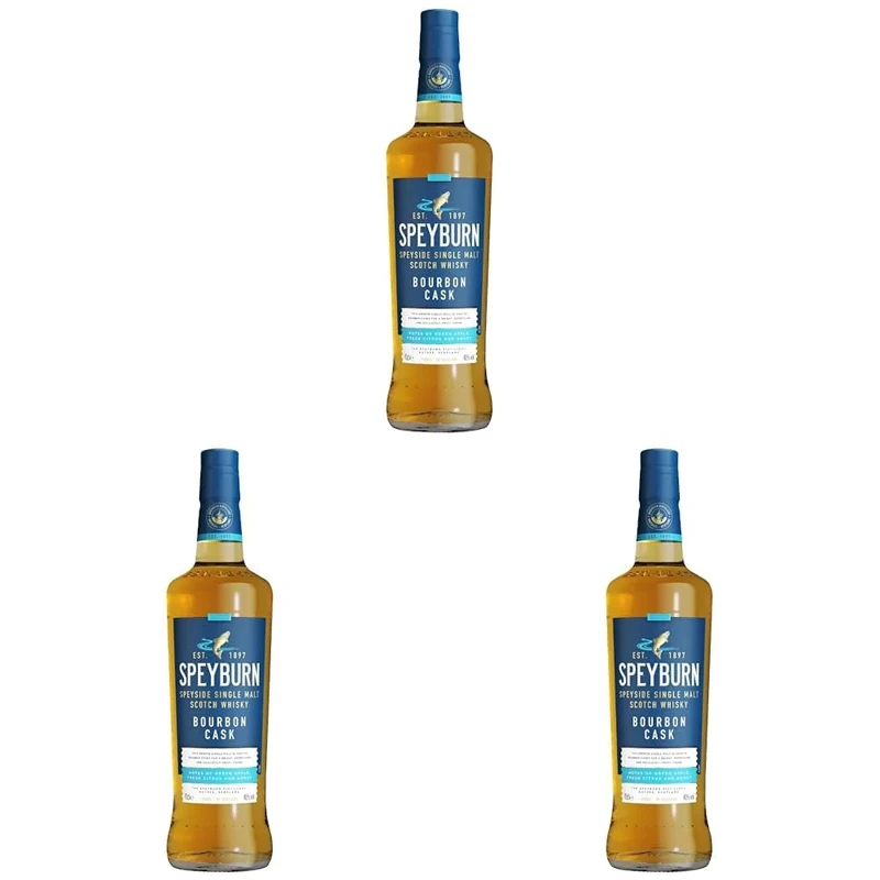 Speyburn Bourbon Cask Single Malt Scotch Whisky, 40% ABV, 70cl, Speside Aged in Ex-Bourbon Casks, Bright, Refreshing & Delicately Sweet, Award-Winning with Notes of Honey, Vanilla & Citrus (Pack of 3)