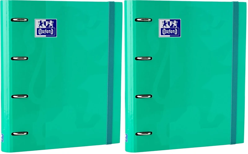 Oxford, 4 Ring Binder A4+ with Refill and Rubber, Hard Cover, 80 Sheets, 5 x 5 Squares, Ice Mint Colour (Pack of 2)