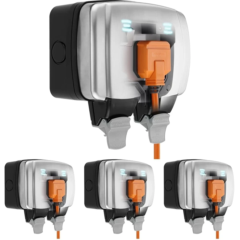 BG Electrical Outdoor Double Switched Power Wall Plug Socket, Decorative Weatherproof, Stainless Steel Black, 13A, IP66 Rated, WPL22 (Pack of 4)