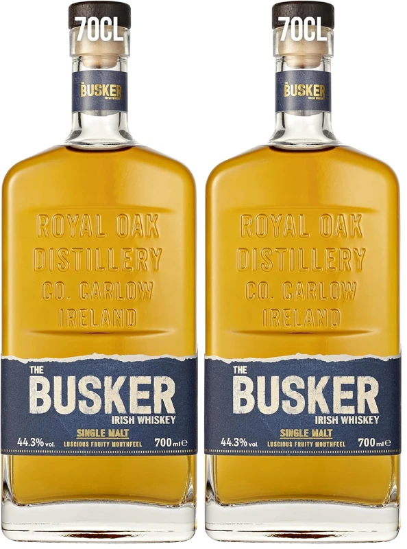 The Busker - Single Malt Irish Whiskey | 70cl | 44.3% vol | Intense Chocolate Notes and Cream Finish | Gluten Free | Made at Royal Oak Distillery | Enjoy Neat or Over Ice (Pack of 2)