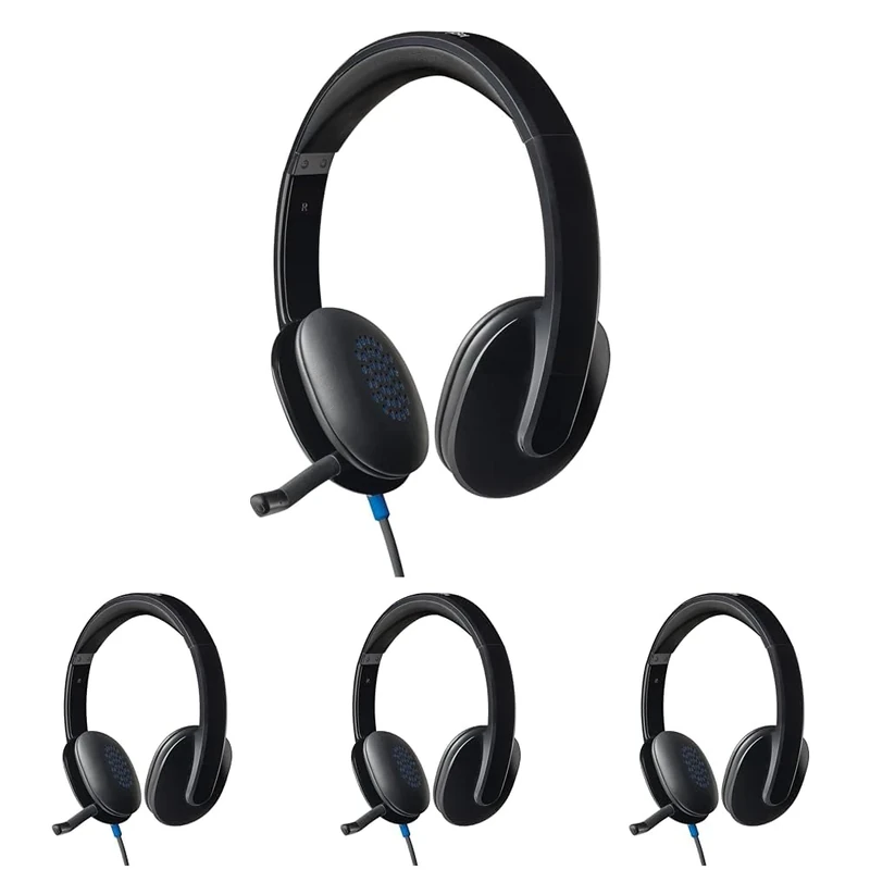 Logitech H540 Wired Headset, Stereo Headphone with Noise-Cancelling Microphone, USB, On-Ear Controls, Mute Indicator Light, PC/Mac/Laptop - Black (Pack of 4)