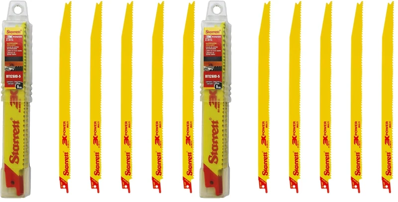 Starrett Multi Purpose Reciprocating Saw Blade - 5 Pieces BT12610-5 Bi-Metal 300 mm/12" Inch 6-10TPI Unified Shank - Compatible with Bosch Dewalt Makita & Many Others (Pack of 2)