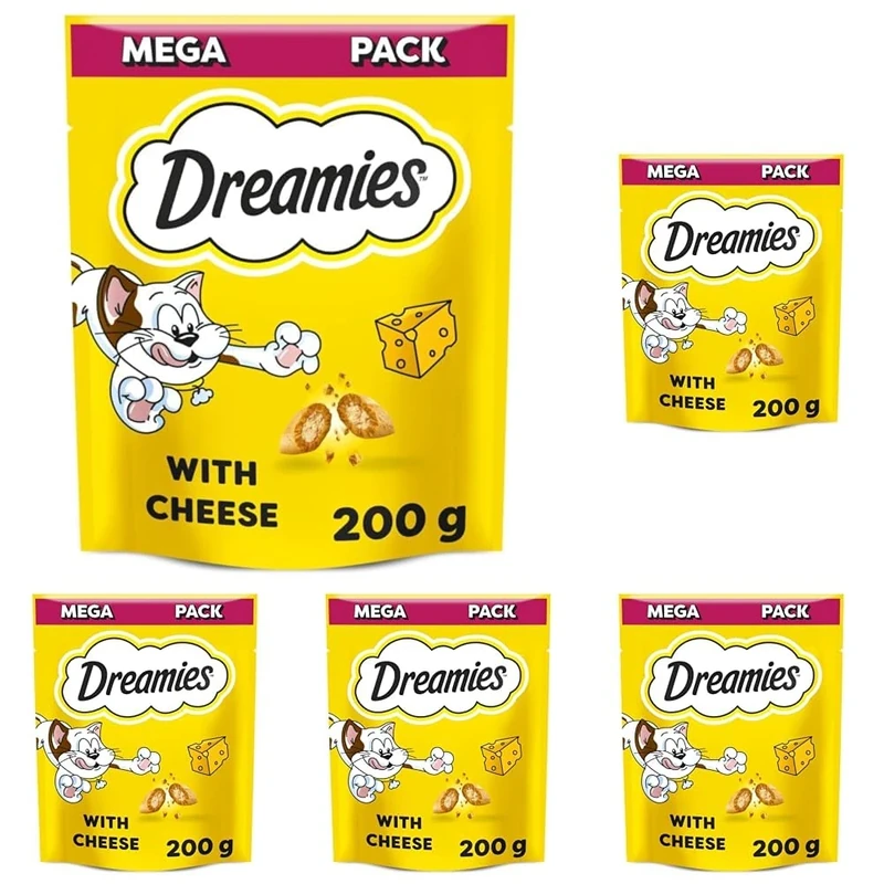 Dreamies Mega Pack Cat Treats, Tasty Snacks with Delicious Cheese, 6 Pouches of 200 g (Pack of 5)
