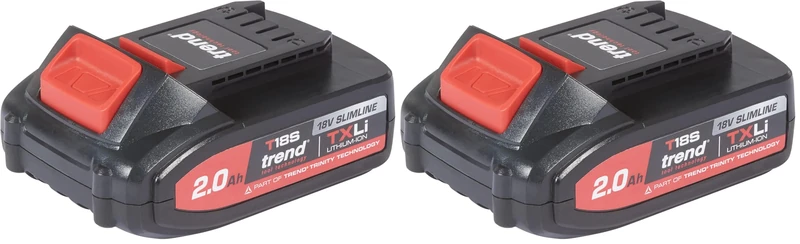 Trend T18S 18V 2Ah Slimline Battery Compatible with the Trend T18S Cordless Range, TXLI, Black, T18S/BA2A (Pack of 2)