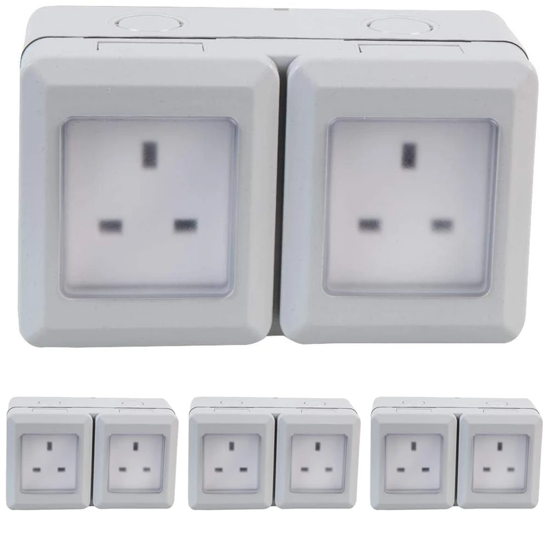 PRO ELEC 2-Gang Weatherproof Mains Socket, IP55 – Outdoor Power Socket, 13A, 250V AC (PEL00887) (Pack of 4)