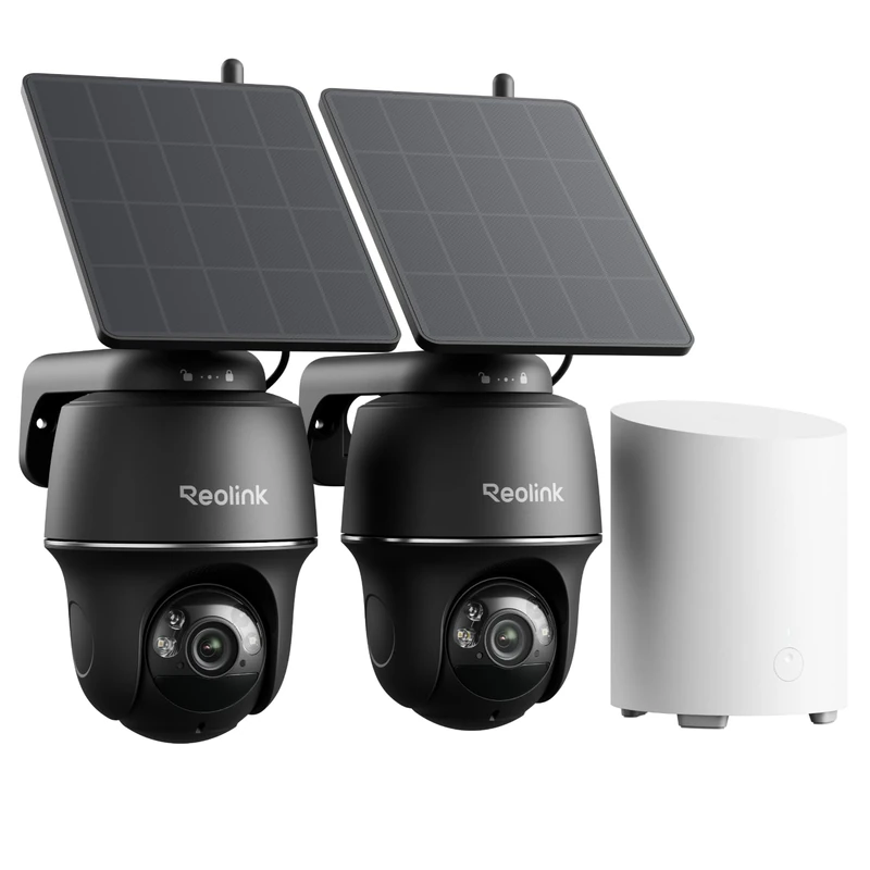 Reolink 2x Argus PT 5MP Solar Security Camera Outdoor + Hub Mini, 360° Pan Tilt, Colour Night Vision, Dual Band WiFi, Local Recording, No Subcription, AI Motion Detection for Home Security