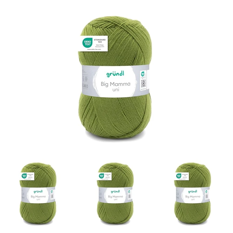 Gründl Big Mamma Wool Plain - XXL Wool for Knitting - Knitting Yarn - Soft and Skin Friendly - 100% Polyacrylic - 1 Ball 400 g / 1040 m - Needle Size 3.5-4.5 - Grass Green (Pack of 4)