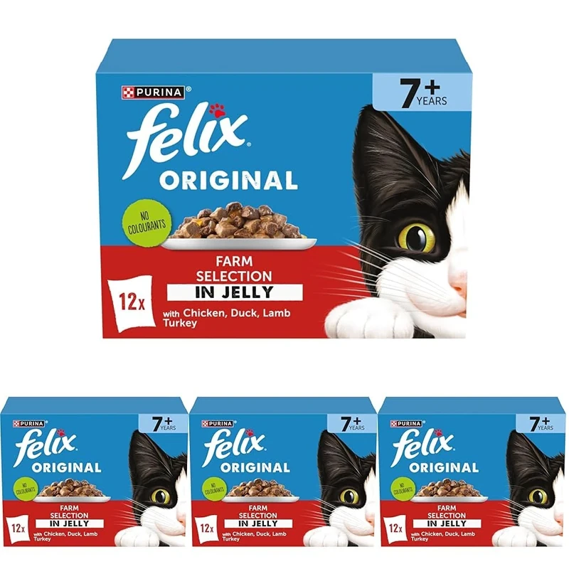 FELIX Original Senior 7+ Farm Selection in Jelly Wet Cat Food, 4 x (12 x 85g) (Pack of 4)