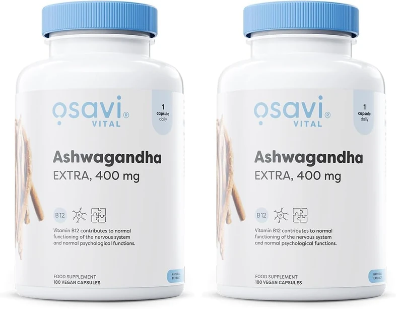 Osavi Ashwagandha Extra 400 mg – 180 Vegan Capsules | Stress & Wellbeing Support | Vegan Capsules with Ashwagandha & B12 to Enhance Stress Resilience | Mental Balance & Reduce Fatigue (Pack of 2) - Image 1