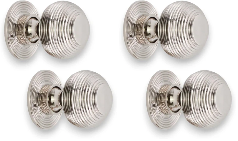 Infinity Decor Vintage Style Beehive Rim Mortice Door Knobs Set Round Polished Nickel 50mm Pull Handles Pair - Ideal for Interior and Exterior Use (Pack of 2)
