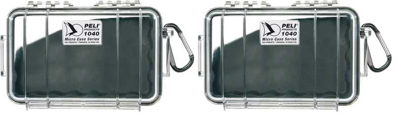 PELI 1040 Watertight Shockproof Box to Protect Smartphone and Small Belongings, IP67 Watertight and Dustproof, 2L Capacity, Made in US, Clear/Black Liner (Pack of 2) - Image 1