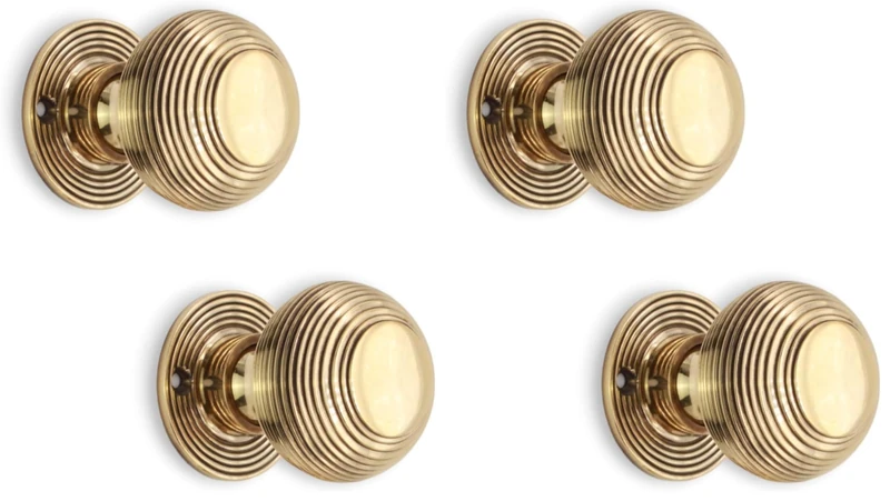Infinity Decor Vintage Style Beehive Rim Mortice Door Knobs Set Round Aged Brass 50mm Pull Handles Pair - Ideal for Interior and Exterior Use (Pack of 2)