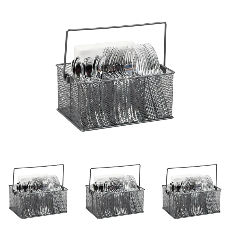 Mind Reader Utensil Holder, Metal, Gray, 4 Compartments (Pack of 4)