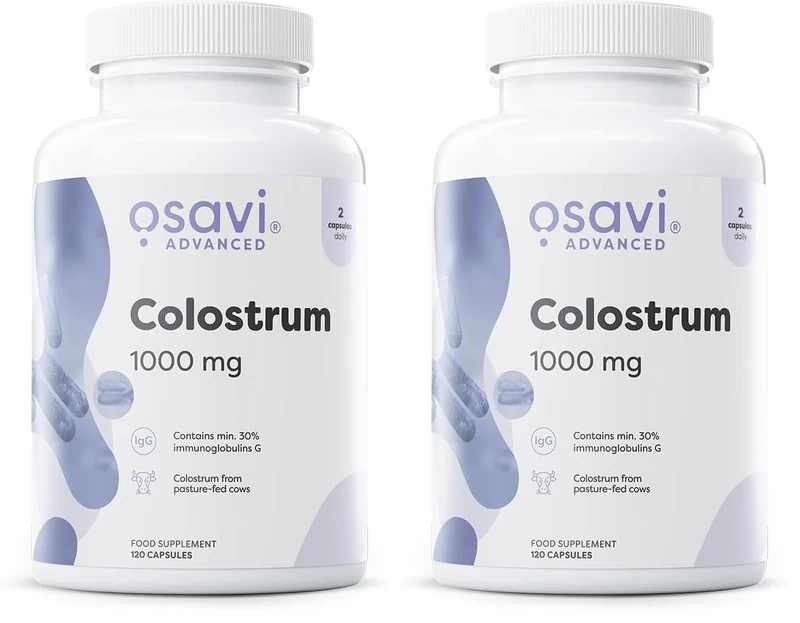 Osavi Colostrum 1000mg – 120 Capsules | High–Potency Colostrum Bovine with 30% Immunoglobulins G | Sourced from Holstein–Friesian Cows | GMO–Free (Pack of 2)