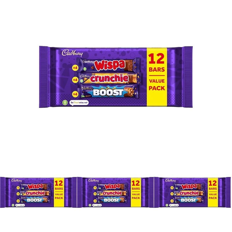 Cadbury Chocolate Bars Value Pack, Includes 4 x Boost's, 4 x Crunchie's & 4 x Wispa's, 12 Bars (Pack of 4)