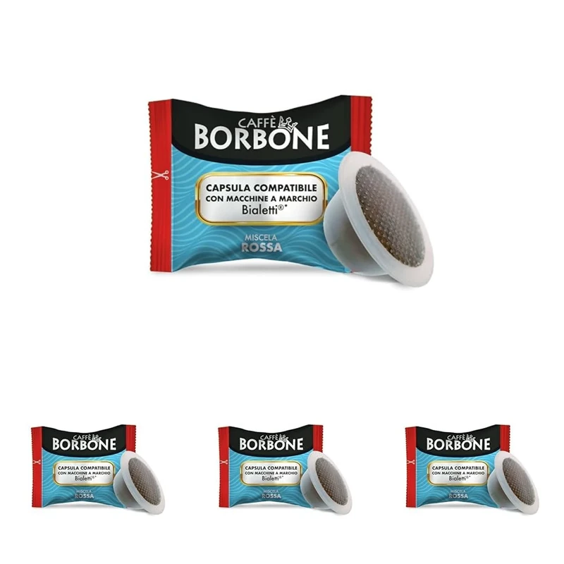 Caffè Borbone Red Coffee Blend — 100 Capsules of Robust and Creamy Espresso Grounds — Coffee Pods Compatible with Bialetti® Machines for Domestic Use (Pack of 4)