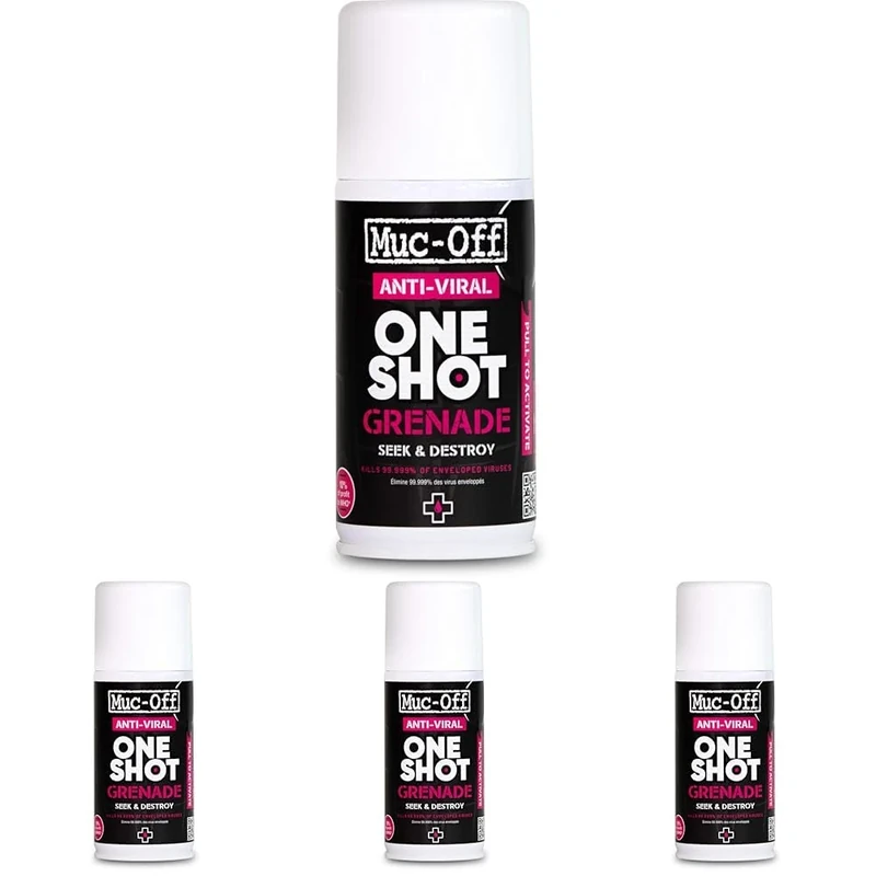 Muc-Off One Shot Anti-Viral Grenade, 150 Millilitres - Powerful Anti-Viral Spray For Sanitising Entire Rooms And Vehicles - Kills 99.999% Of Germs (Pack of 4) - Image 1