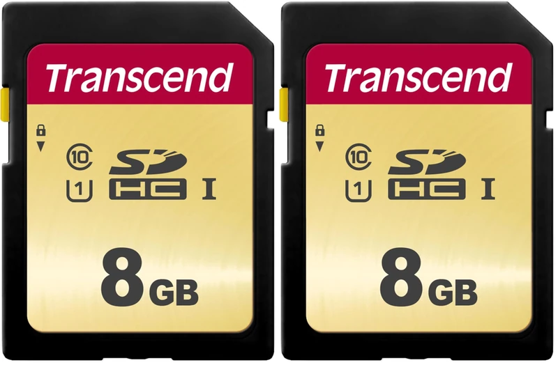 Transcend 8GB SDXC 500S Memory Card UHS- I, C10, U3, V30, 4K, Full HD, MLC, Up to 95/50 MB/s (appropriate for DSLR cameras and advanced camcorders) TS8GSDC500S (Pack of 2)