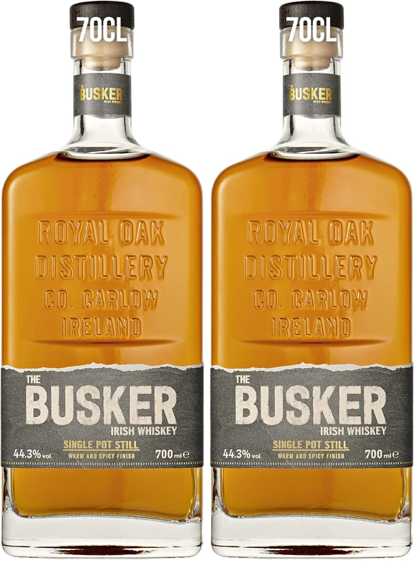 The Busker - Single Pot Still Irish Whiskey | 70cl | 44.3% vol | Rich Spiceness with Peppery Notes and Hints of Vanilla & Toffee Fudge | Gluten Free | Made at Royal Oak Distillery | Enjoy Neat